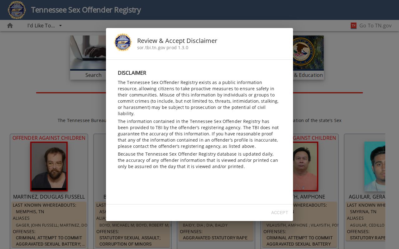 Haywood County sex offender search form on the Tennessee registry